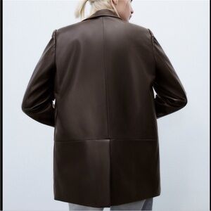 NWT | Zara Dark Brown Faux Leather Blazer